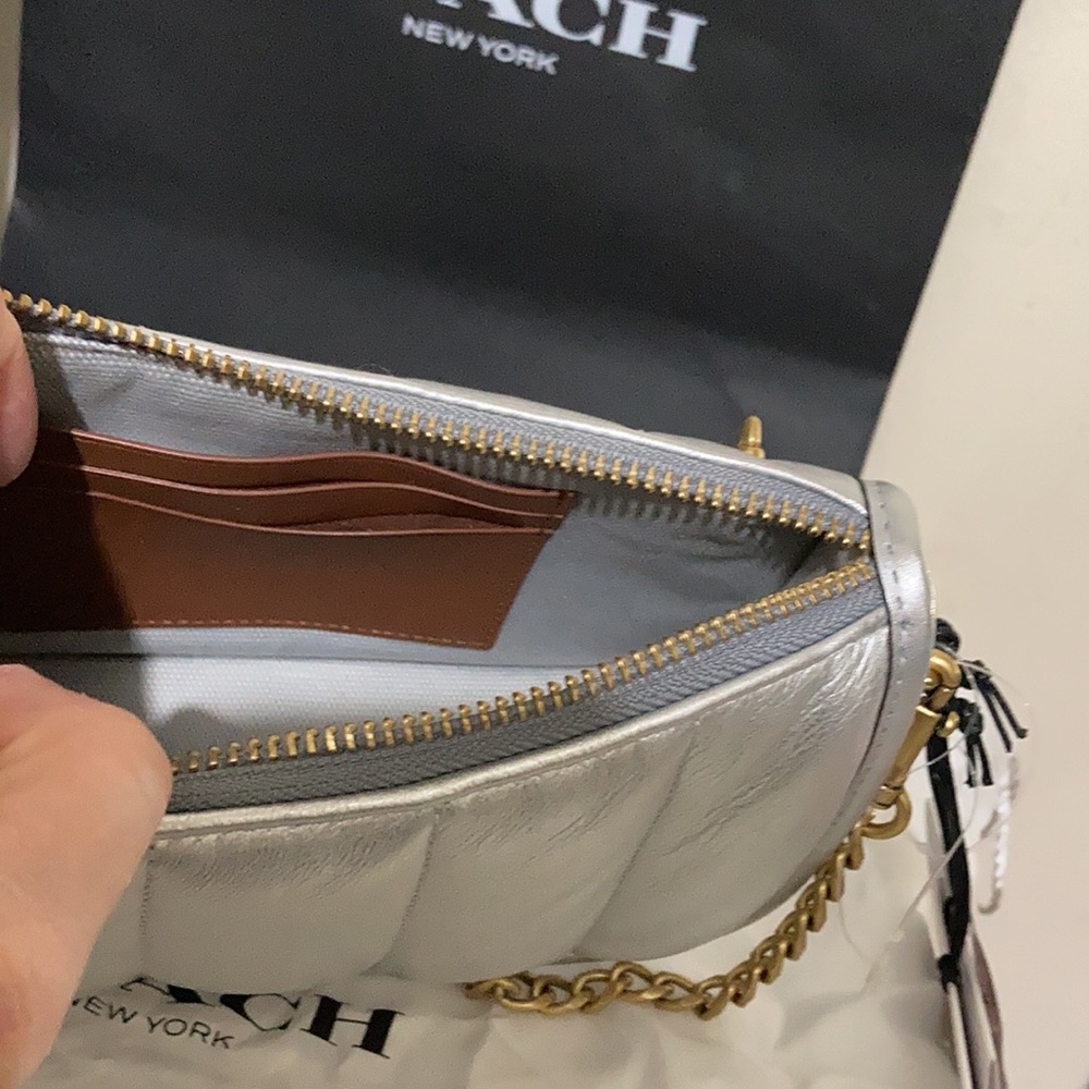 Coach Swinger silver metallic quilted leather shoulder bag - Picture 9 of 11